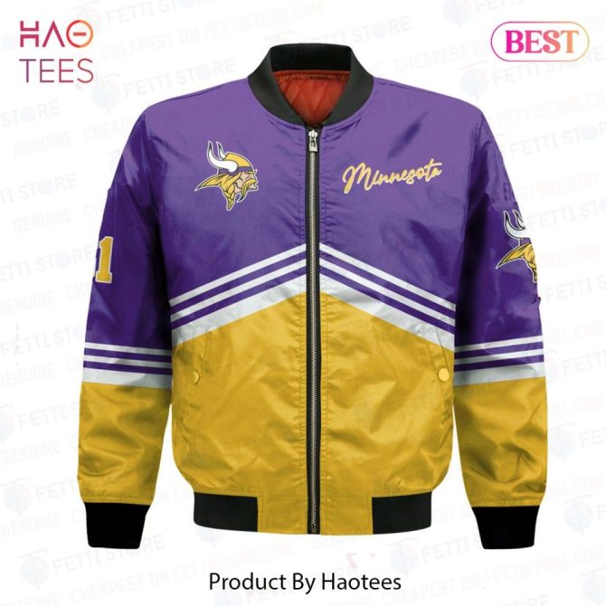 Available Minnesota Vikingsnational Football League Aop Bomber Jacket - Image 2