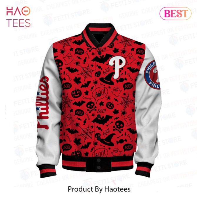 Limited Edition Phillies Halloween Varsity Jacket - Stylish & Spooky Baseball Fan Gear - Image 2