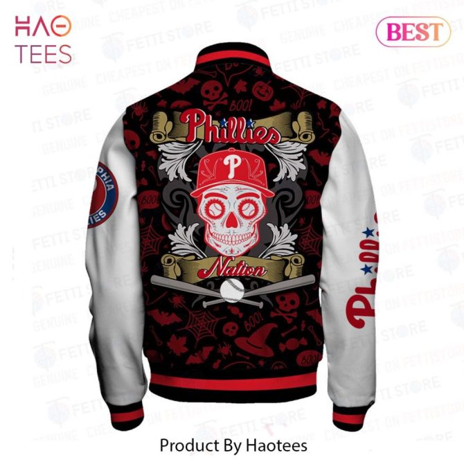 Limited Edition Phillies Halloween Varsity Jacket - Stylish & Spooky Baseball Fan Gear - Image 3
