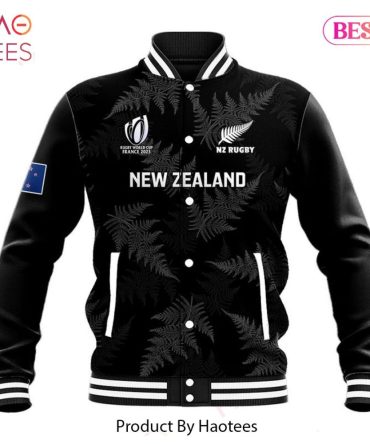 New Zealand Rugby World Cup 2023 Jacket - Premium Black Varsity Style With Fern Design