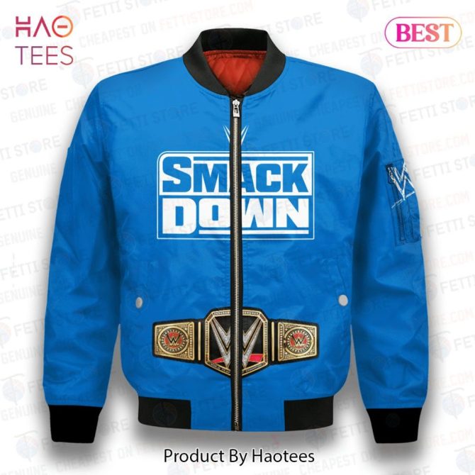 Available Wwe Professional Wrestling Smackdown Blue Championship Cool 3D Bomber Jacket - Image 2
