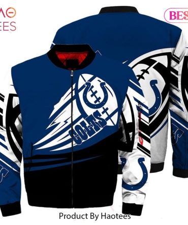 Stylish Blue & White Colts Bomber Jacket - Bold Graphic Design, Perfect For Fans