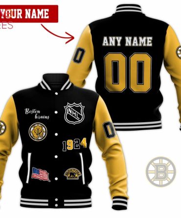 Customizable Bruins Varsity Jacket - Add Your Name & Number - Perfect Gift For Nhl Fans!