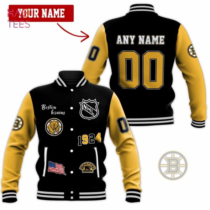 Customizable Bruins Varsity Jacket - Add Your Name & Number - Perfect Gift For Nhl Fans!