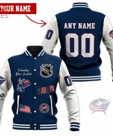 Customizable Columbus Blue Jackets Varsity Jacket - Add Your Name & Number - Perfect Gift For Nhl Fans