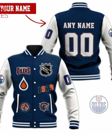 Custom Nhl Varsity Jacket - Personalize Your Name & Number - Oilers Fan Gear