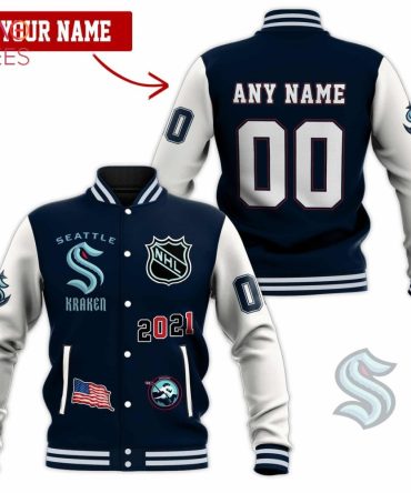 Custom Seattle Kraken Varsity Jacket - Personalize With Your Name & Number - Perfect Nhl Gift!