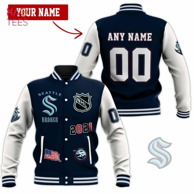 Custom Seattle Kraken Varsity Jacket - Personalize With Your Name & Number - Perfect Nhl Gift!