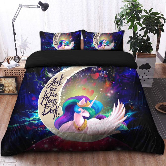 Beauty Unicorn Love You To The Moon Galaxy Bedding Set Duvet Cover And 2 Pillowcases - Image 2