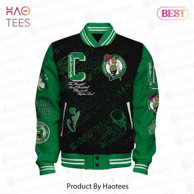 Boston Celtics Varsity Jacket - Stylish Green & Black Basketball Fan Gear - Image 2
