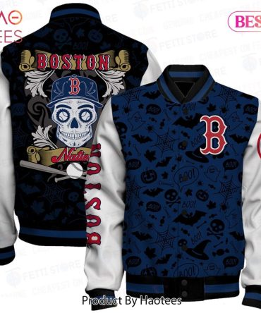 Boston Red Sox Skull Varsity Jacket - Limited Edition Halloween Design By Haotees