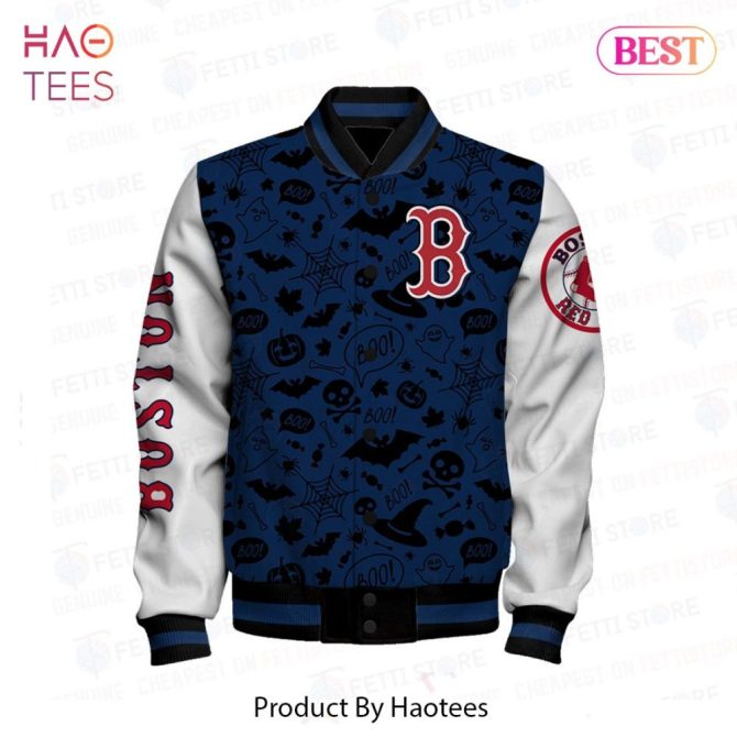 Boston Red Sox Skull Varsity Jacket - Limited Edition Halloween Design By Haotees - Image 2
