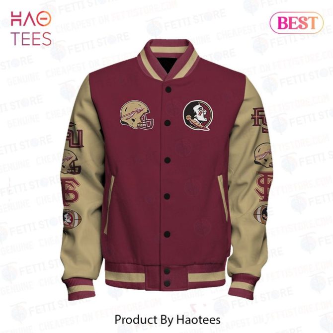 Fear The Spear Varsity Jacket - Stylish Maroon & Beige Design For Fans - Image 2