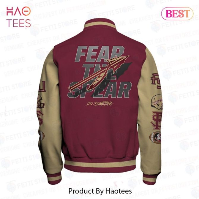 Fear The Spear Varsity Jacket - Stylish Maroon & Beige Design For Fans - Image 3