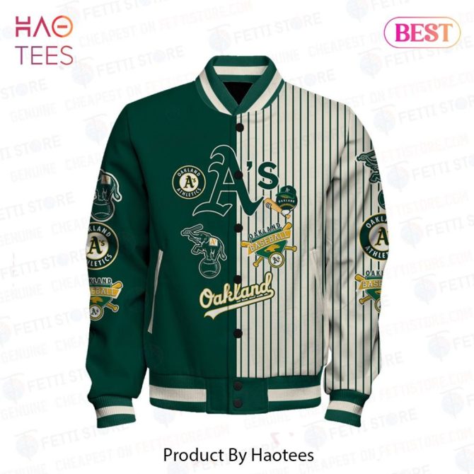 Oakland Athletics Varsity Jacket - Stylish Green & White Baseball Fan Gear - Image 2