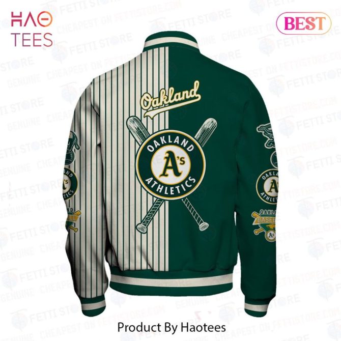 Oakland Athletics Varsity Jacket - Stylish Green & White Baseball Fan Gear - Image 3