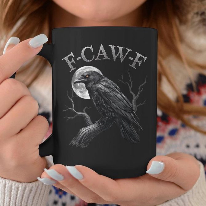 Black Crow F-Caw-F Black Bird Moon Gothic Adult Humor Coffee Mug - Image 2