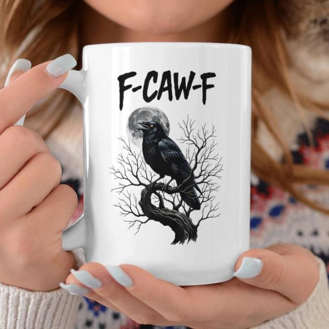 Black Crow F-Caw-F Black Raven Bird Gothic Humor Meme Coffee Mug - Image 2