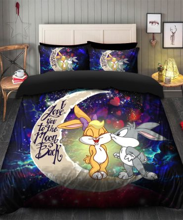 Bunny Couple Love You To The Moon Galaxy Bedding Set Duvet Cover And 2 Pillowcases