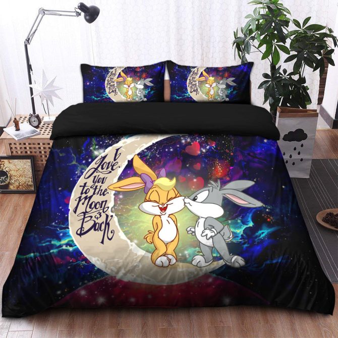 Bunny Couple Love You To The Moon Galaxy Bedding Set Duvet Cover And 2 Pillowcases - Image 2