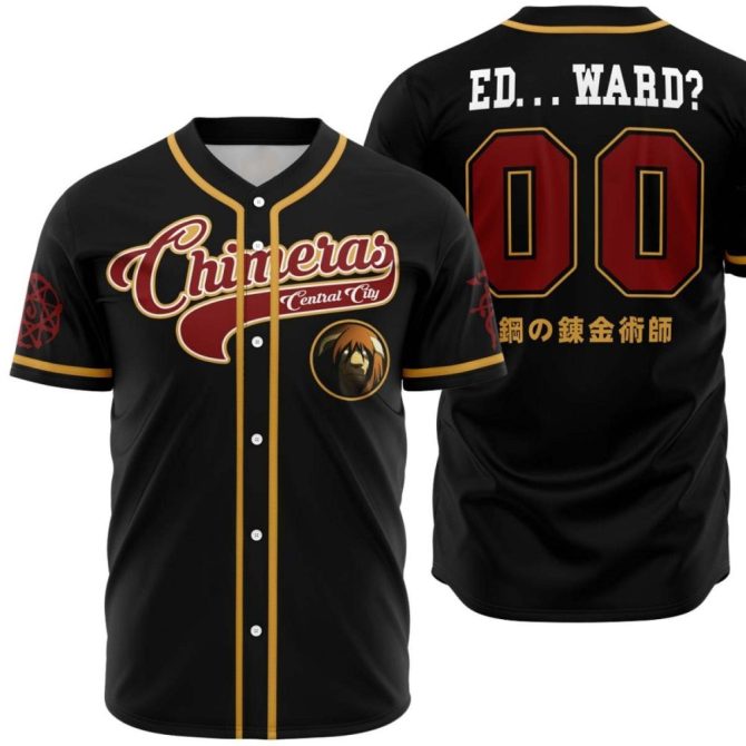 Anime-Inspired Baseball Jersey - Chimera Design - Black & Gold - Perfect For Fans!