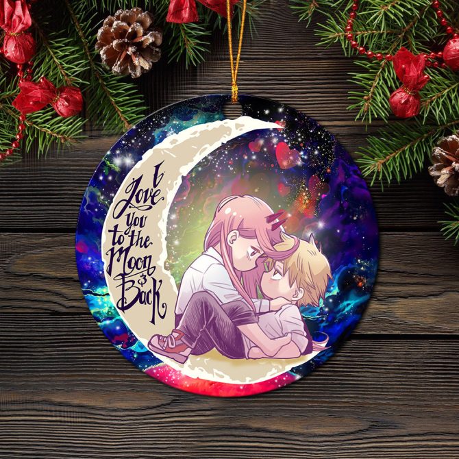 Chainsaw Man Denji X Power Love You To The Moon Galaxy Ceramic Circle Ornament Perfect Gift For Christmas Holiday