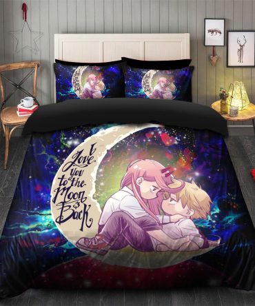 Chainsaw Man Denji X Power Love You To The Moon Galaxy Bedding Set Duvet Cover And 2 Pillowcases