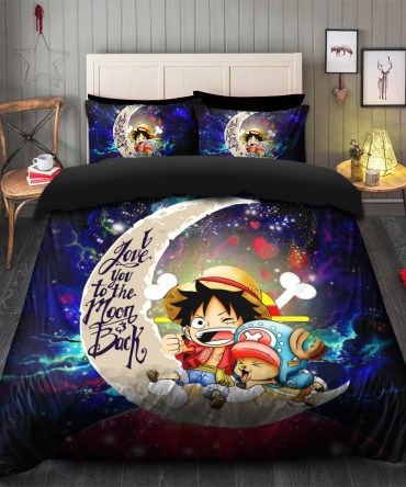 Chibi Luffy And Chopper One Piece Anime Love You To The Moon Galaxy Bedding Set Duvet Cover And 2 Pillowcases