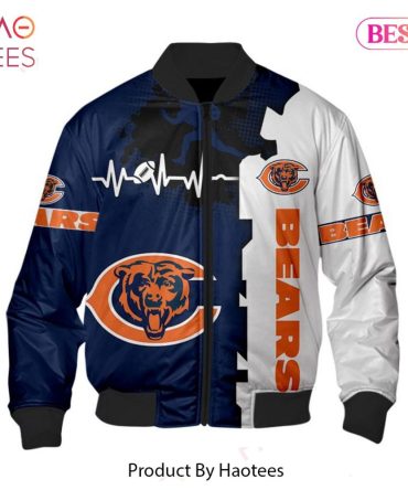 New Fashion   Chicago Bears Bomber Jacket Graphic Heart Ecg Line