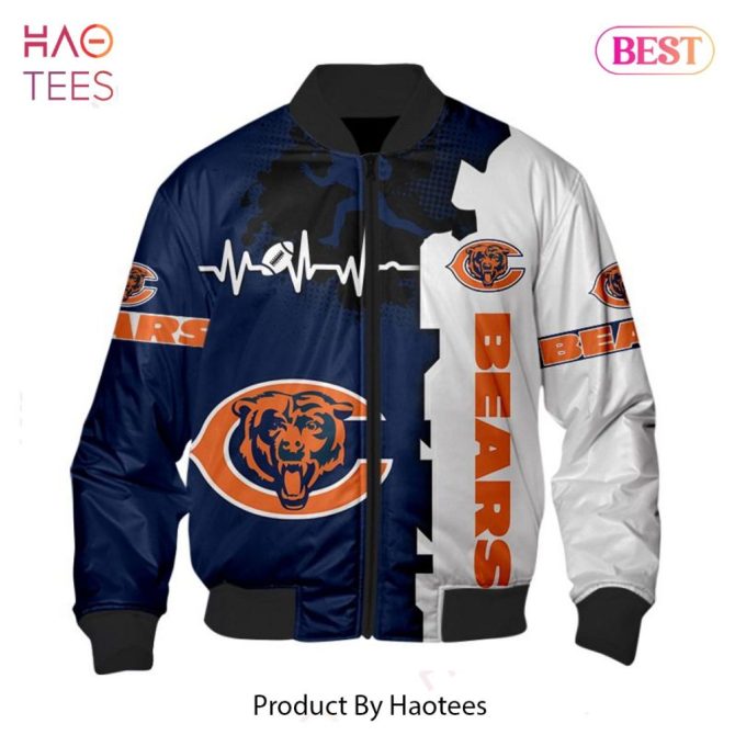 New Fashion   Chicago Bears Bomber Jacket Graphic Heart Ecg Line