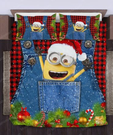 Festive Minion Christmas Bedding Set - Cozy Holiday Twin Duvet Cover With Pillowcases