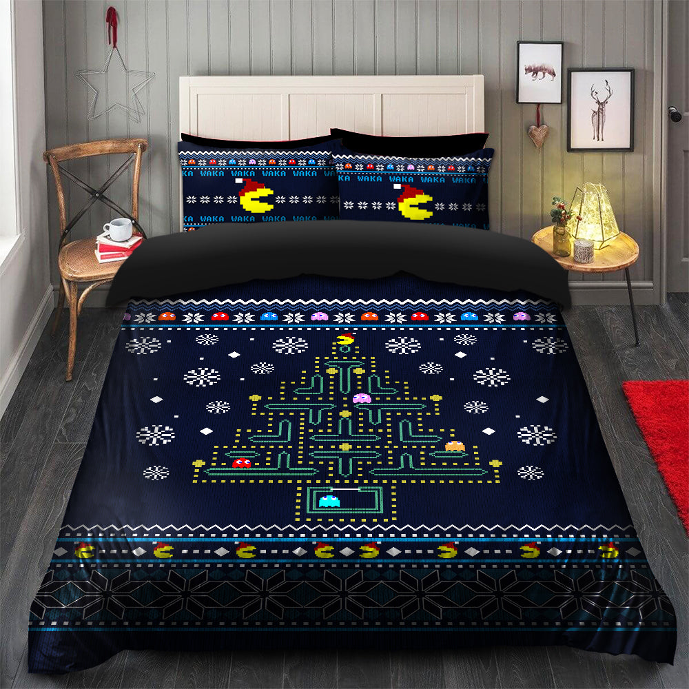 Christmas Tree Pacman Bedding Set Duvet Cover And 2 Pillowcases
