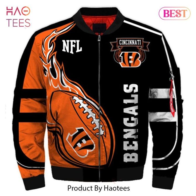 Men'S Cincinnati Bengals Nfl Bomber Jacket - Stylish Black & Orange Game Day Gear - Image 6
