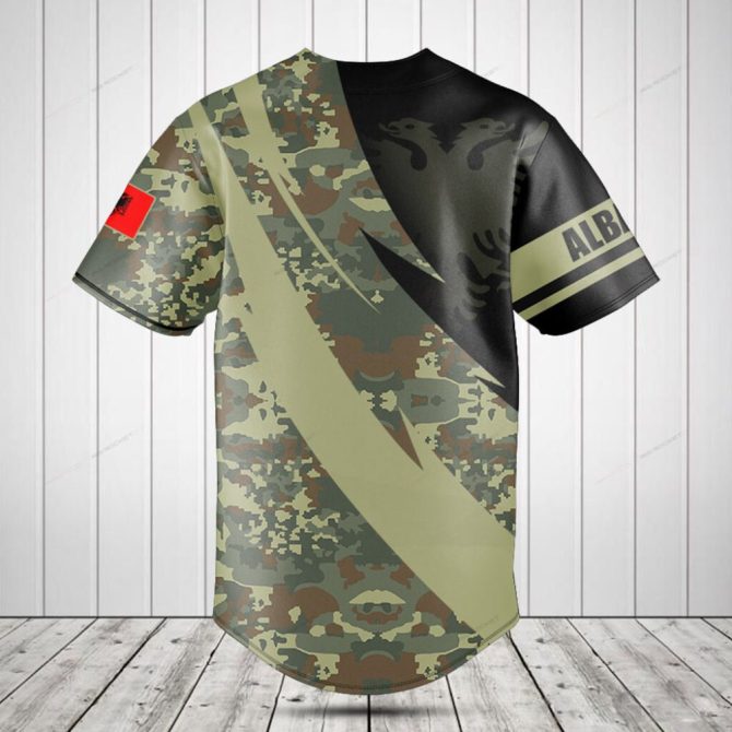 Custom Albania Camo Baseball Jersey - Personalized Name & Flag Design - Image 2
