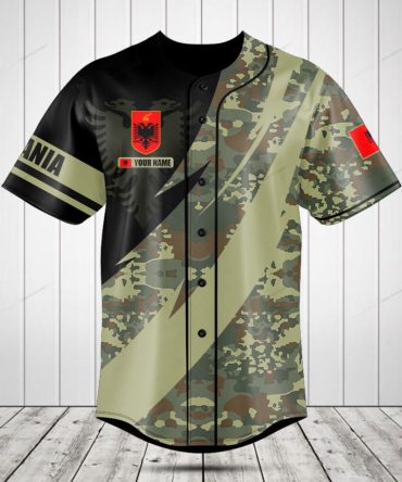 Custom Albania Camo Baseball Jersey - Personalized Name & Flag Design