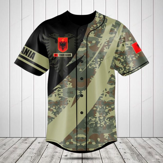 Custom Albania Camo Baseball Jersey - Personalized Name & Flag Design