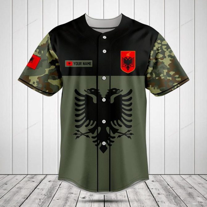 Customizable Albanian Eagle Baseball Jersey - Camo Design, Personalized Name, High-Quality Sportswear