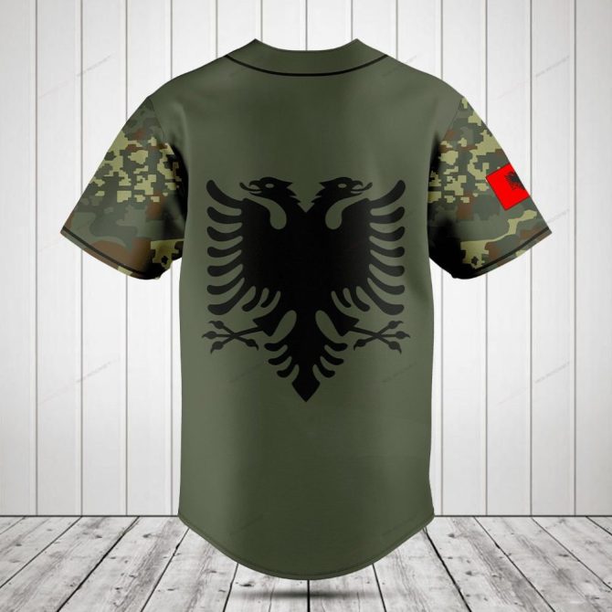 Customizable Albanian Eagle Baseball Jersey - Camo Design, Personalized Name, High-Quality Sportswear - Image 2