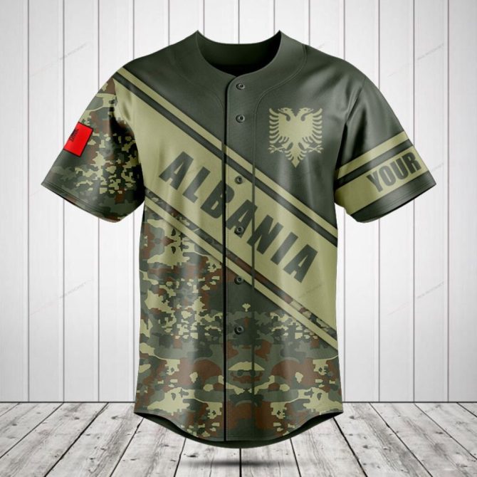 Custom Albania Camouflage Baseball Jersey - Personalized Sportswear With Flag Design