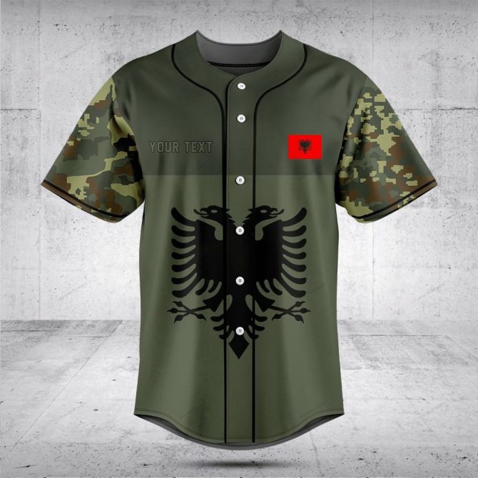 Custom Albanian Eagle Camo Baseball Jersey - Personalized Sportswear Top