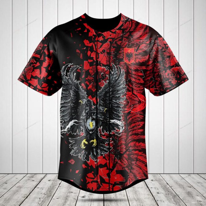 Men'S Eagle Graphic Baseball Jersey - Bold Red & Black Design, Perfect For Sports & Streetwear