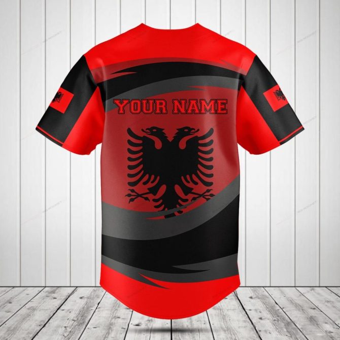 Certainly! Here'S A High-Ctr Product Title For Your Google Shopping Ad:

Albania National Flag Baseball Jersey - Stylish Red & Black Eagle Design - Image 2