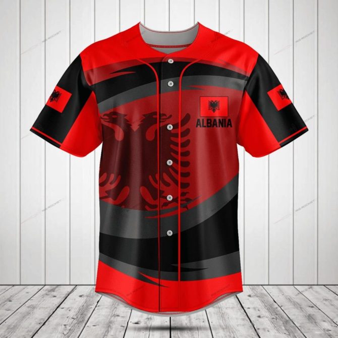 Certainly! Here'S A High-Ctr Product Title For Your Google Shopping Ad:

Albania National Flag Baseball Jersey - Stylish Red & Black Eagle Design