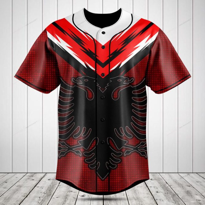 Bold Red & Black Eagle Baseball Jersey - Stylish Sport Shirt For Fans