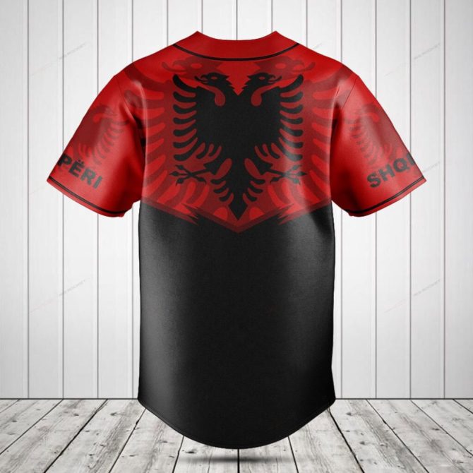 Custom Albania Baseball Jersey - Personalized Name & Number - Stylish Red/Black Design - Image 2