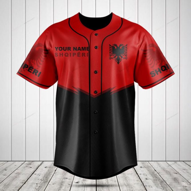 Custom Albania Baseball Jersey - Personalized Name & Number - Stylish Red/Black Design