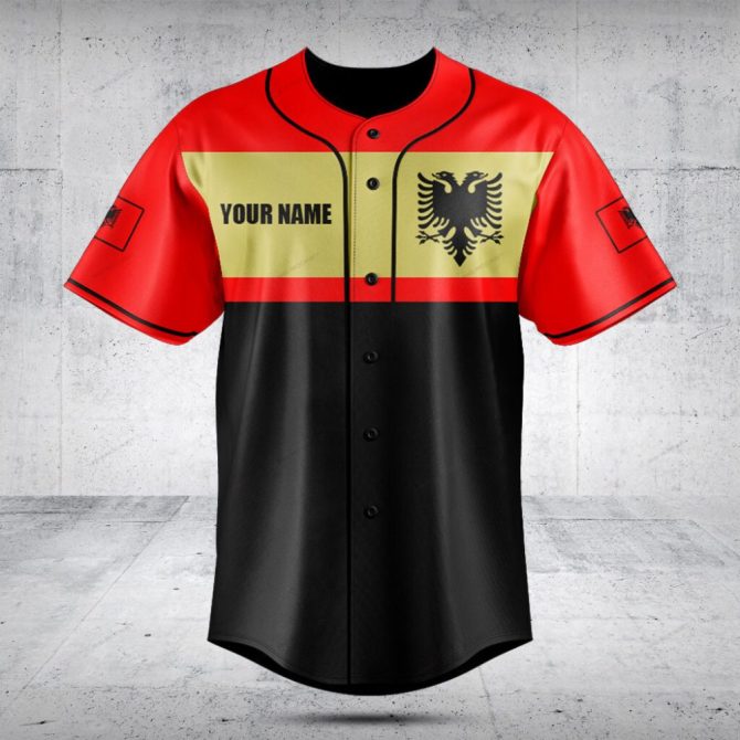 Customizable Albanian Flag Baseball Jersey – Personalized Name & Number