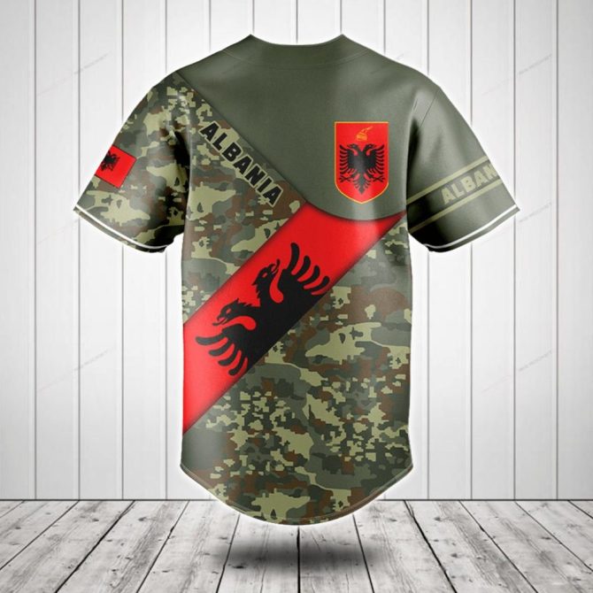 Custom Albania Camo Baseball Jersey - Personalized Name & Flag Design - Image 2