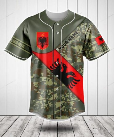 Custom Albania Camo Baseball Jersey - Personalized Name & Flag Design