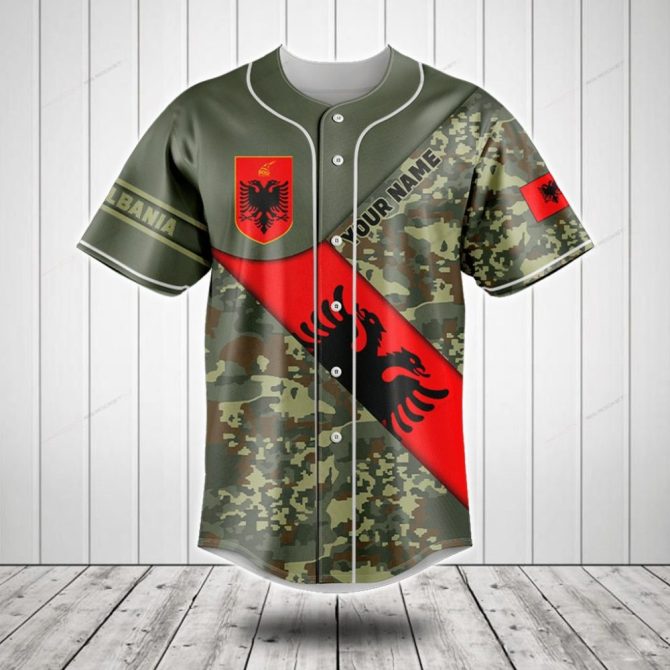 Custom Albania Camo Baseball Jersey - Personalized Name & Flag Design